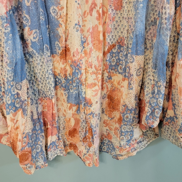 SOLD DO NOT BUY Batwing Floral Button Up Top Womens XL Boho Patch Festive - Picture 14 of 14